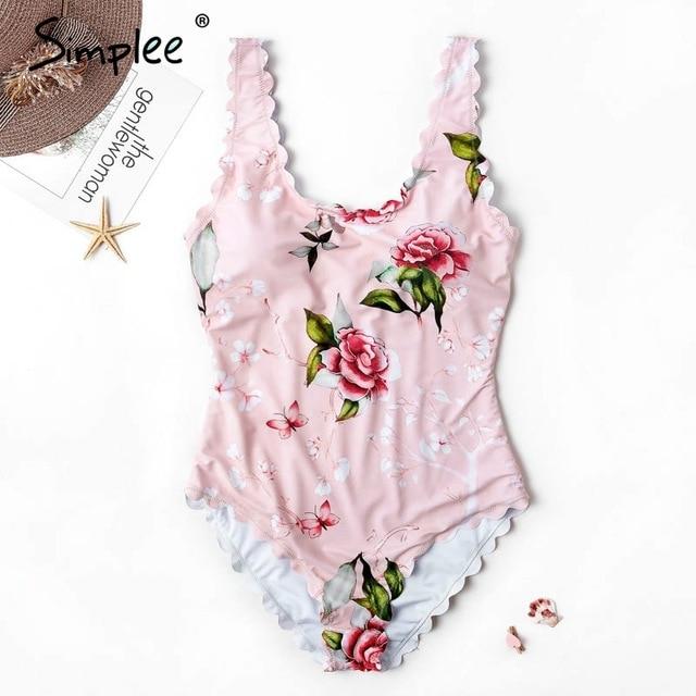 Simplee Floral print one piece playsuit women Summer push up elegant swimwear bodysuit plus size Sexy bodycon beach wear overall