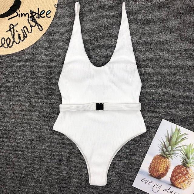 Simplee Sexy push up one-piece bodysuit women High cut white bodysuit short jumpsuit Summer beach swimwear playsuit overalls