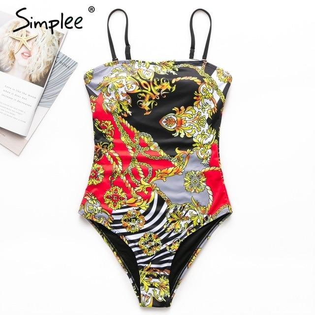 Simplee Ethnic print one-piece bodysuit women Sleevess high cut female swimwear suit Sexy padded summer beachwear bathsuit 2019