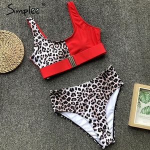 Simplee Sexy leopard print women swimwear bathing suit Push up two-pieces bodysuit Summer beach casual high waist swimsuit 2019