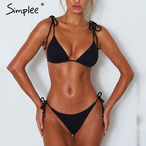 Simplee Push up padded summer beach wear bodysuit Adjustable strap tie up sexy swimwear set Backless bodysuit women bathing suit