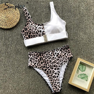 Simplee Sexy leopard print women swimwear bathing suit Push up two-pieces bodysuit Summer beach casual high waist swimsuit 2019