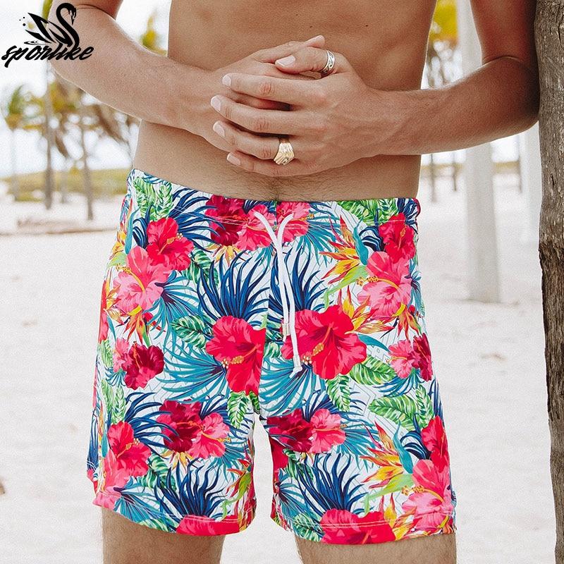 New Prints Beach Shorts For Man Breathable Surf Board Swimwear Quick Dry Swim Trunks Pants With Pocket Male Briefs Bathing Suit